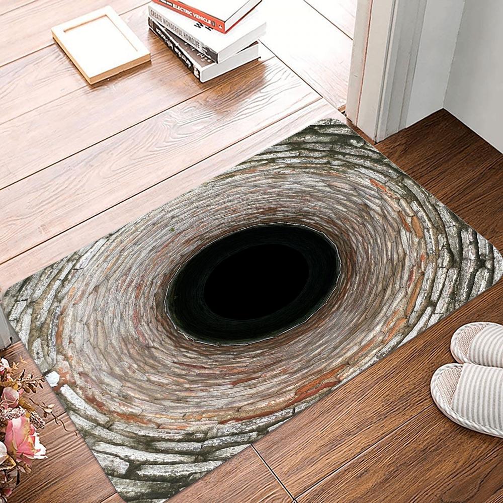 

3D Well Hole Pattern Door Mat Realistic Stone Concrete Well Designs NonSlip Floor Mat for Home Entrance Decor 40x60cm