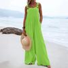 Women's Fashionable Solid Color Wide Leg Overalls Sleeveless Vest Pocket Casual Jumpsuit