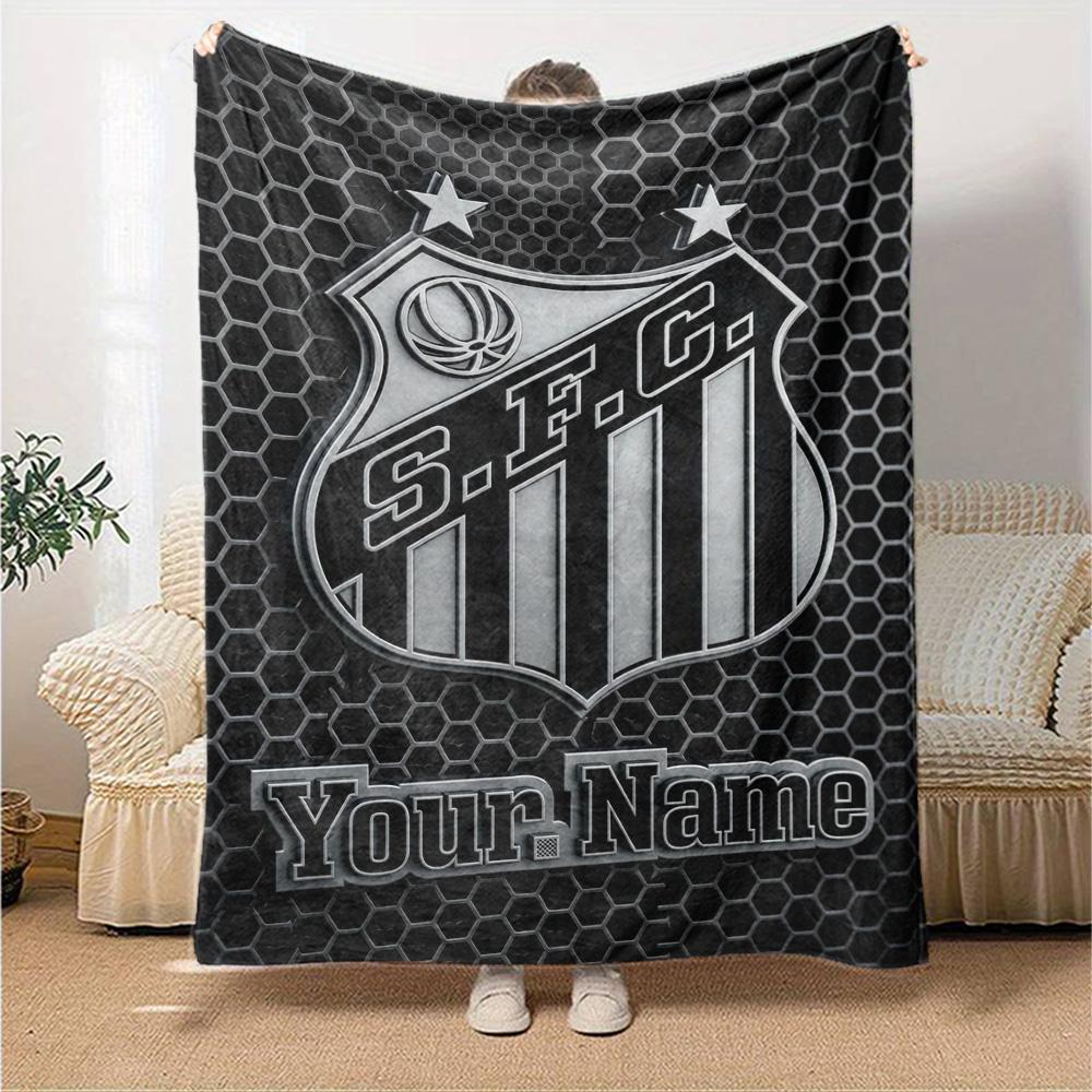 Name Custom Santos FC Logo Print Flannel Blanket High Quality Warm Comfortable Cover for All Seasons Perfect for Gifts Home Decor