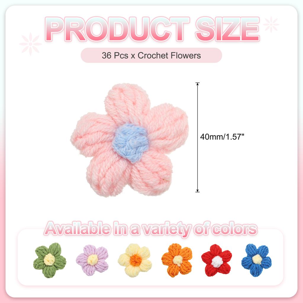 36pcs Crochet Flowers Applique Flowers for Craft Sewing Crochet Flowers Bouquet  DIY Hair Clothes Party Craft Christmas Decor