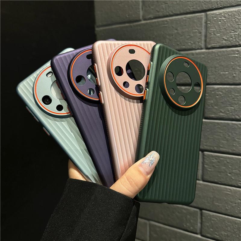 For Huawei Mate 60 Pro Plus Corrugated Grain Plating Metallic Paint Anti fingerprint PC Shockproof Anti-Slip Back Cover Case Shell