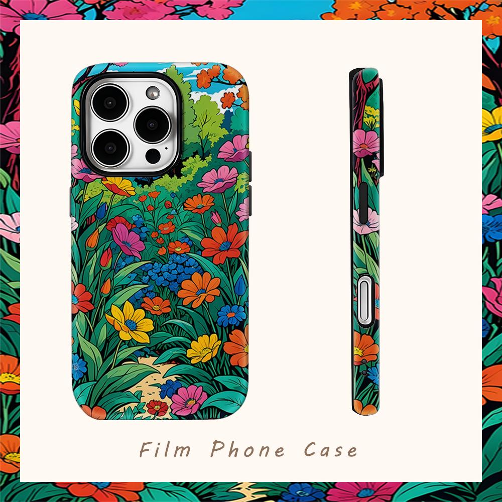 Cartoon Wildflower Meadow Phone Case for IPhone 17AIR 16E 16 15 14 13 12 11 17 Pro Max Plus Double-layer Back Cover