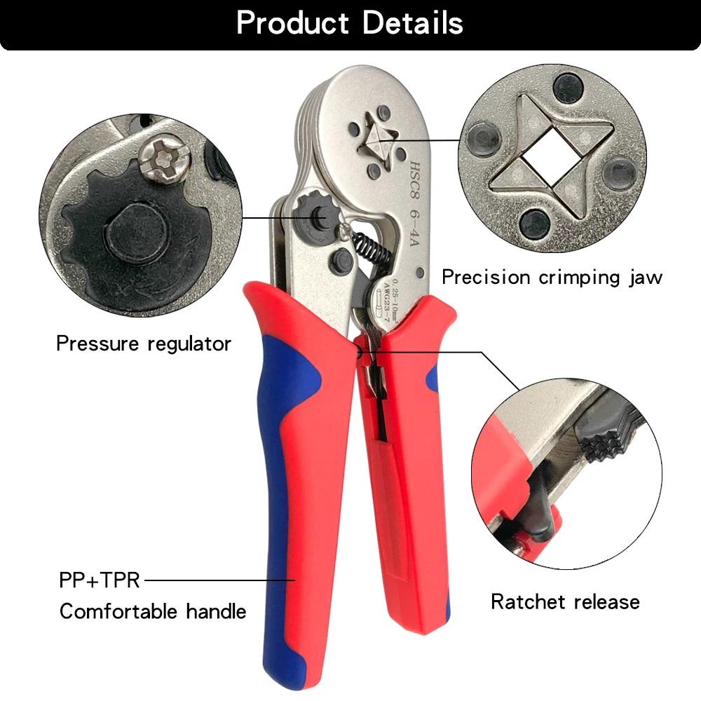 Clești de sertizare HSC8 6-4A 0,25mm²-10mm²/6-6A/16-6 0.08mm²-16mm² Unelte de mână cu borne tubulare Ferrule Unelte de mână pentru sertizare pentru fire electrice