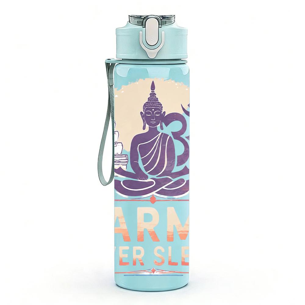 1PC Karma Buddha Om Symbol Graphic,750ml Color Plastic Sports Water Bottle,Leakproof Flip Straw Lid,Suitable for Sports Office Home Use