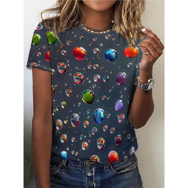 Water Droplet Printed Casual T-shirt Round Neck Short Sleeved T-shirt for Spring Summer Seasons Shirt