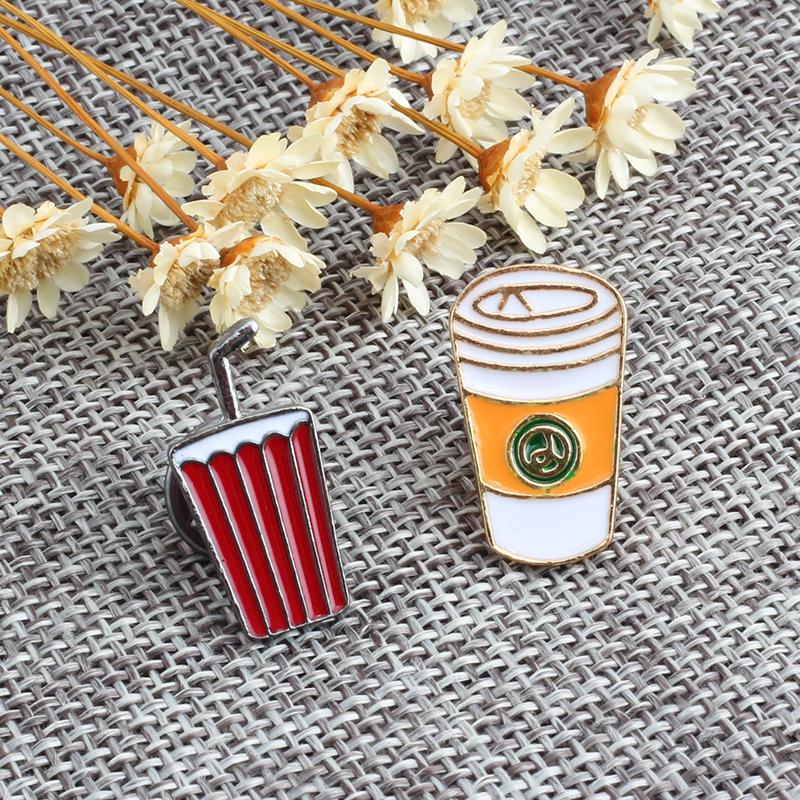 13 Style Snack Brooch Burger Pizza Chicken Drinks Coffee Popcorn French Fries Hot Dog Enamel Pins Food Brooche For Women Jewelry