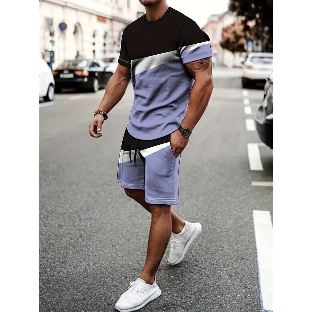 New Summer Men's Sports Short Sleeve T-Shirt Set, Two-Piece Outdoor Travel Shorts Training Outfit