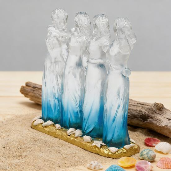 Sea Glass Style Sisters Friendship Figurine Resin 2/3/4 Sisters Hugging Sculpture Memorial Keepsake Gift for Sister Best Friend Woman