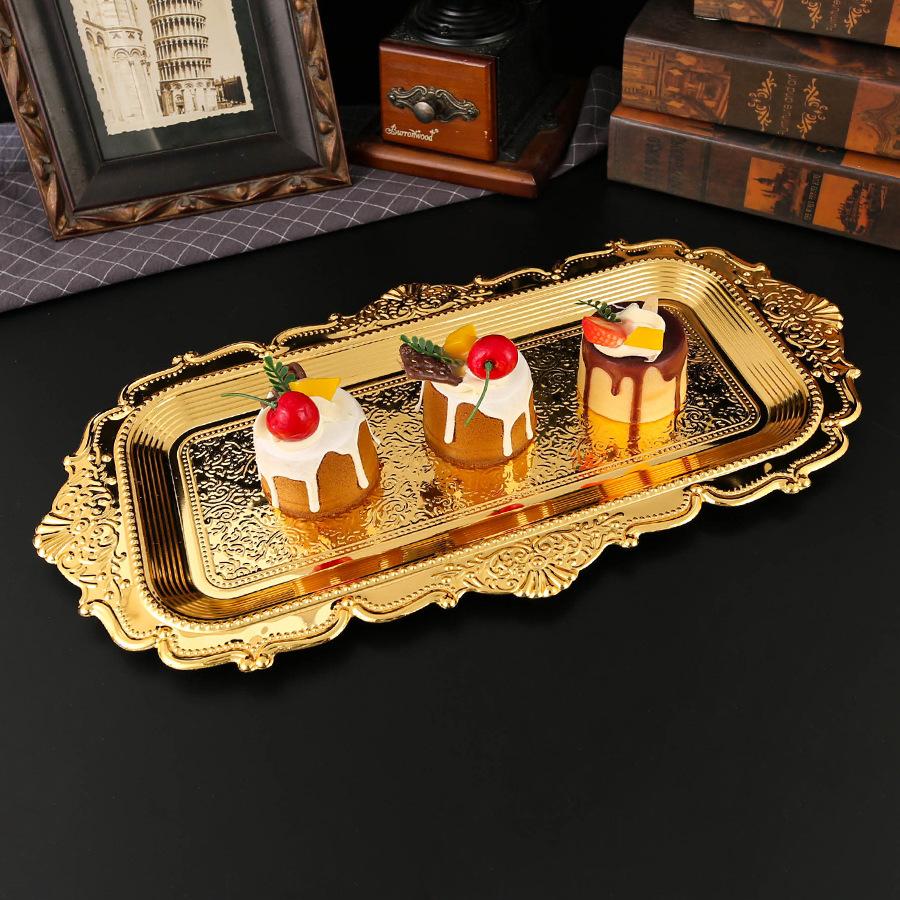 New European Lace Square Tray Gold Plated Tray Afternoon Tea Fruit Snack Cake Tray Steak Tray