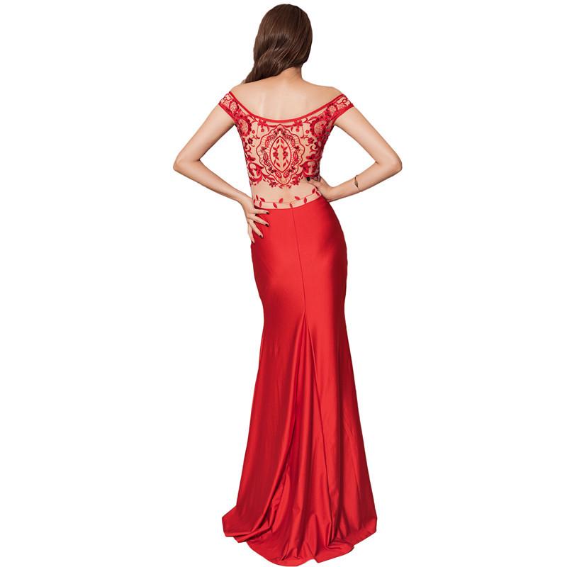 Women's Red Lace Embroidered Evening Gown: Elegant Chinese Bridesmaid or Welcoming Dress