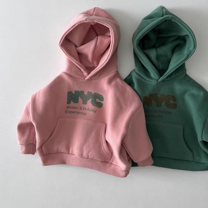 Autumn Children Long Sleeve Casual Sweatshirt Boys Girls Fleece Hoodie Kids Letter Print Warm Hooded Tops Baby Clothes