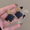 1 Pair Elegant Vintage-Inspired Geometric Drop Earrings for Women - Chic French Style Iron Dangle with Copper Posts, Black Square & Round Designs