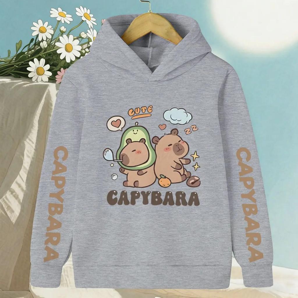 Felpe natalizie autunnali/invernali per bambini, con un divertente motivo capibara, abbigliamento sportivo da esterno per ragazzi e ragazze.