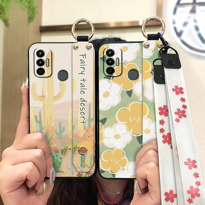Lanyard Wristband Phone Case For Tecno Spark 7/Spark7T Anti-dust Wrist Strap Protective Ring Silicone Fashion Design