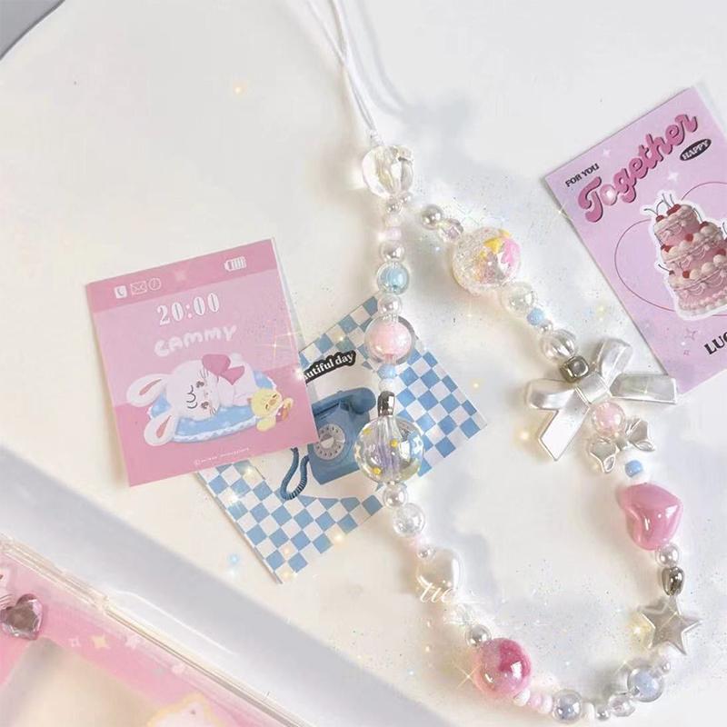 

Браслет из бисера в виде банта и сердца, цветной шнурок, бабочка, телефонный брелок с жемчужинами, ремешок для мобильного телефона, цепи против потери