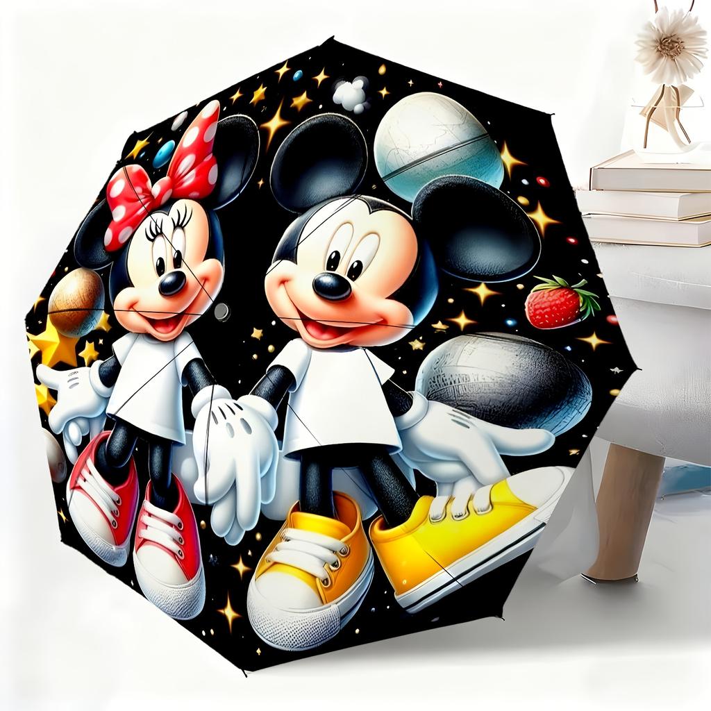 1pc Disney Mickey and Minnie Cartoon Automatic Umbrella, All-Weather Folding Umbrella for All Occasions, Portable Travel Umbre