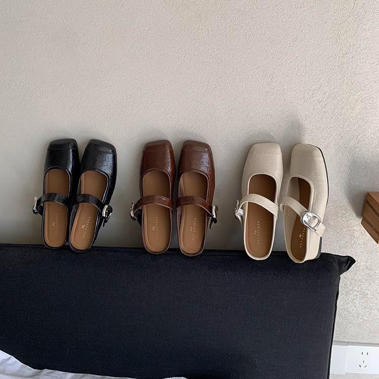 IPPEUM Women Ballet Flats Shoes Square Toe 2025 Slippers Black Brown Mules Shoes