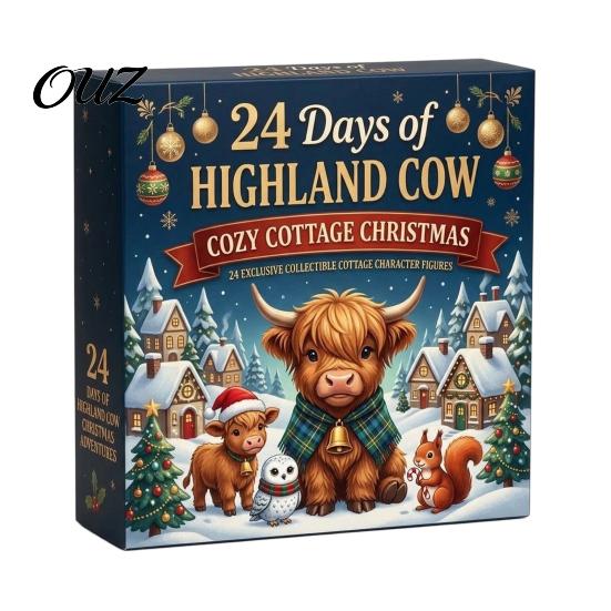Holiday Decorative Miniatures 24 Days 3D Highland Cow Advent Calendar 2026, Cute Farm Cattle Christmas Unique Gifts for Friends Countdown Calendar,