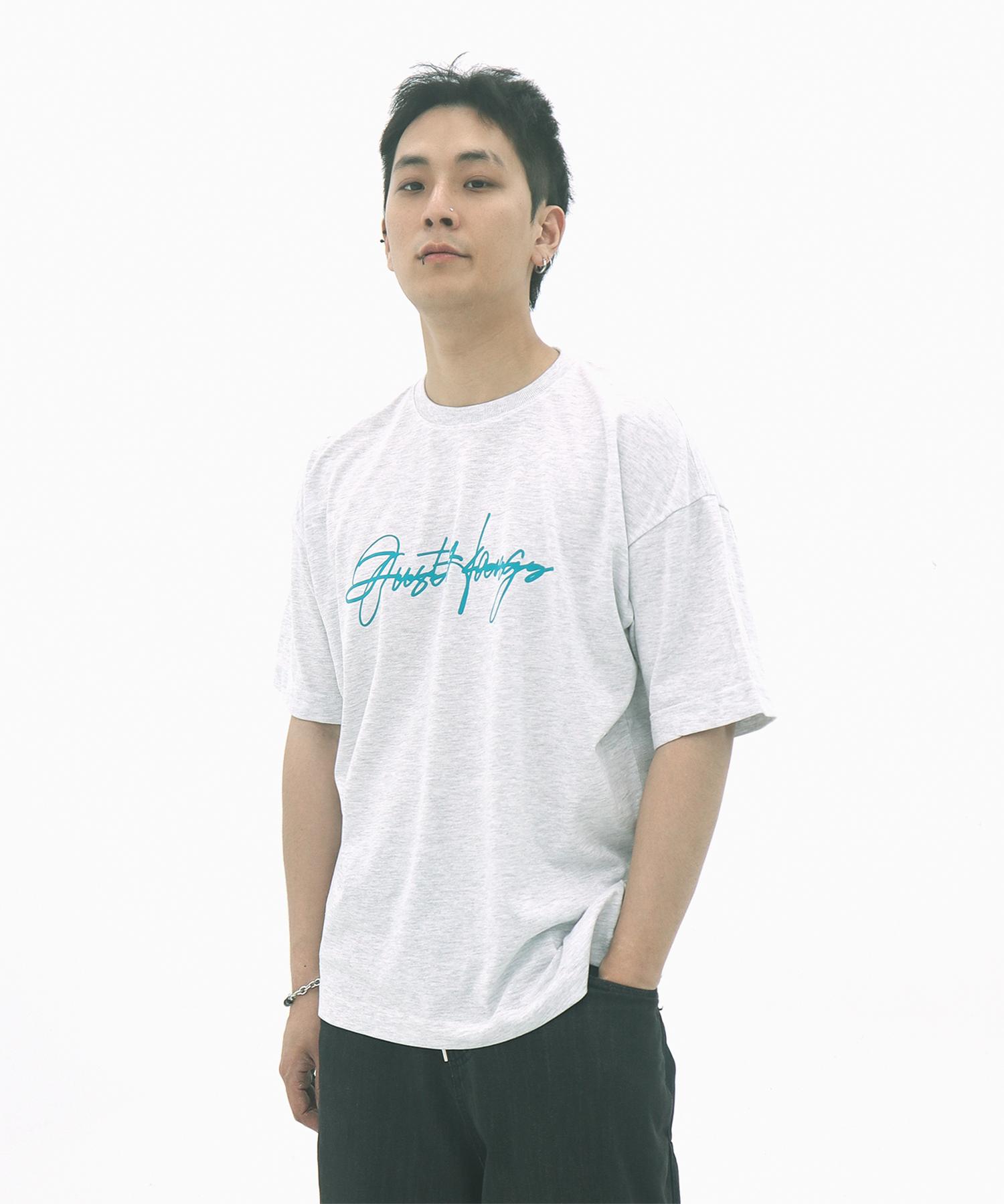 Just Haeng Light Green Big Logo Oversized Melange Short Sleeve Tee F