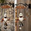 Halloween Hanging Bell Decoration Ghost Wind Chime Wall Hanging, Porch Yard Decor with Resin Metal Bell, Festive Vintage Farmhouse Ornament for Garden