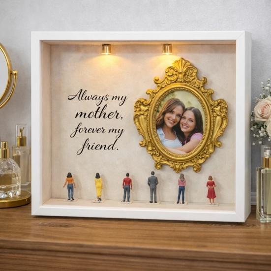 DIY Mini Museum Silhouette Box Personalized Photo Memory Display Case with Gold Frames Figurines Shadow Box Frame Kit with Light