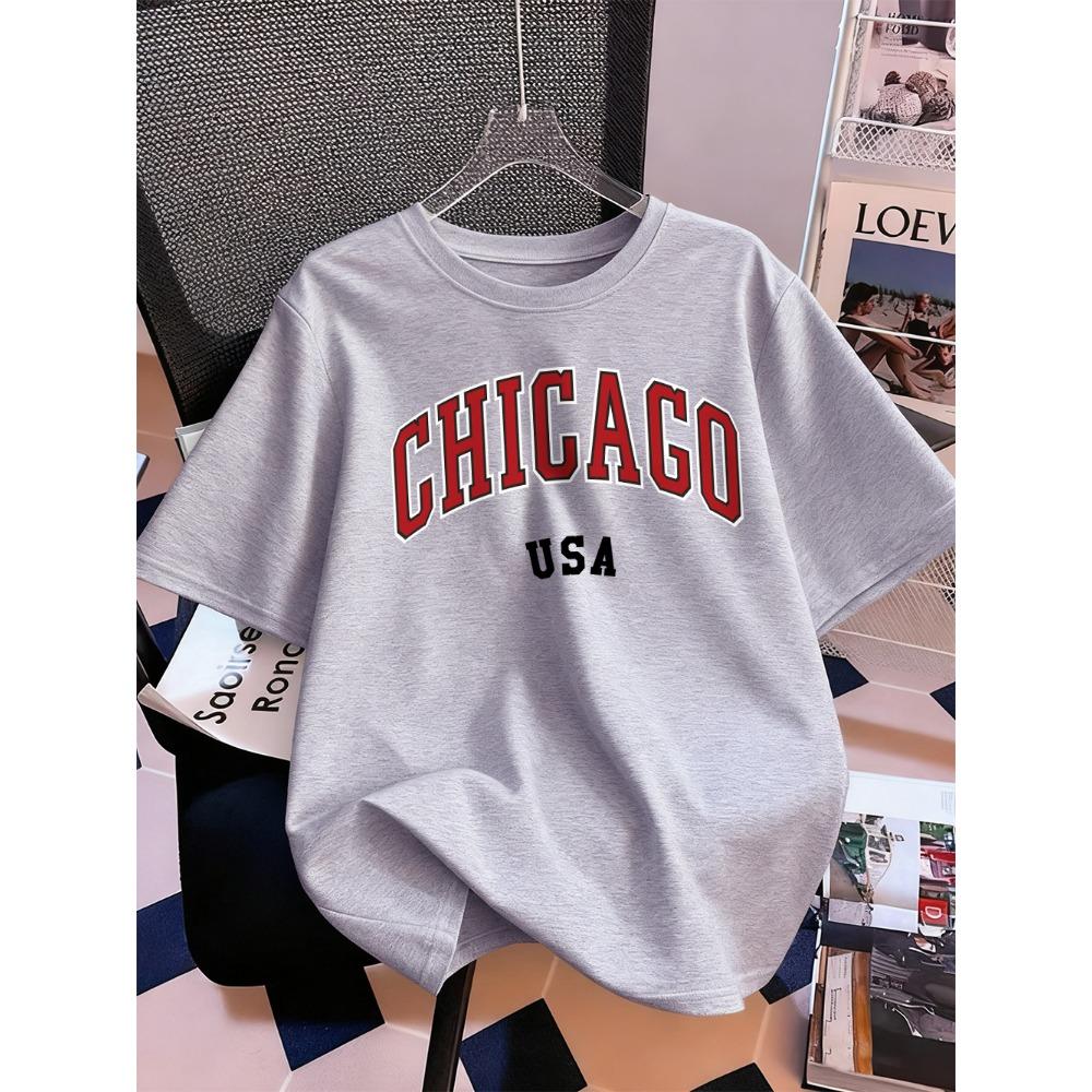 Chicago Usa Letter Printing T-Shirt Women Summer Short Sleeve Tops Comfortable Soft O-Neck T Shirt Casual Womans Clothes
