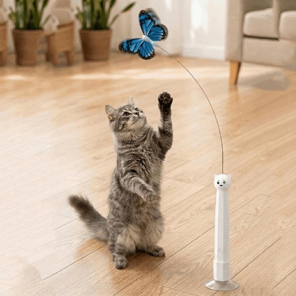 USB-wiederaufladbarer Schmetterling Elektrischer Katzen-Zerrer 360° Rotation Saugnapf-Basis Automatischer Katzen-Zerrer Lange Akkulaufzeit
