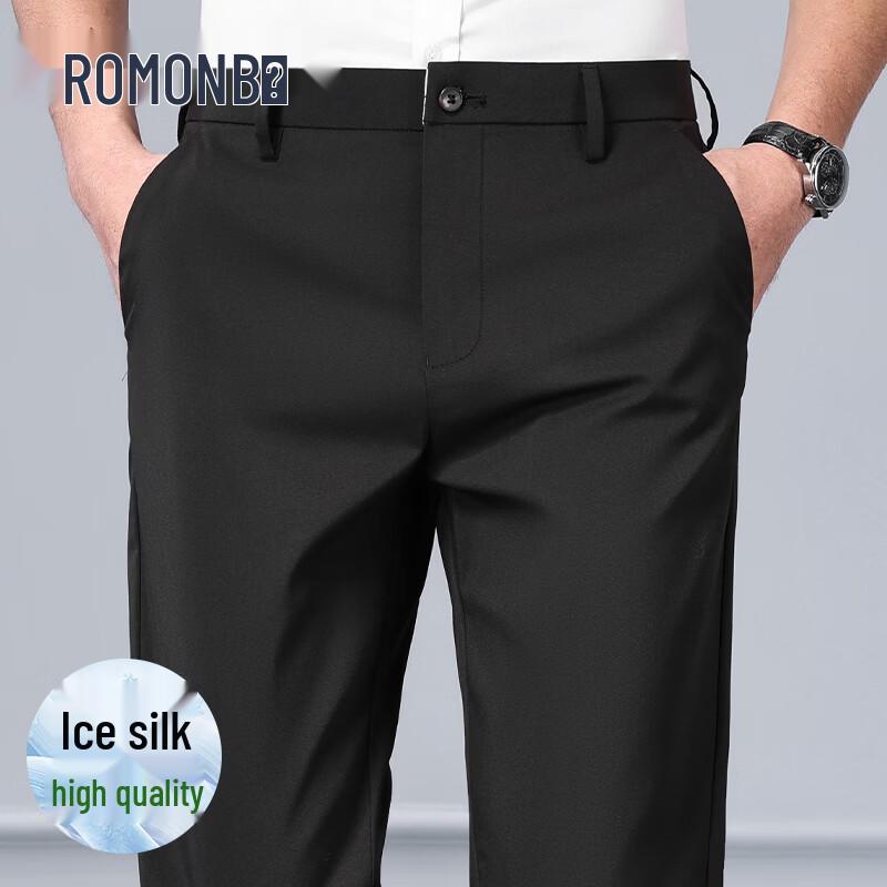 ROMON Men s Summer Straight Fit Ice Silk Casual Pants 35