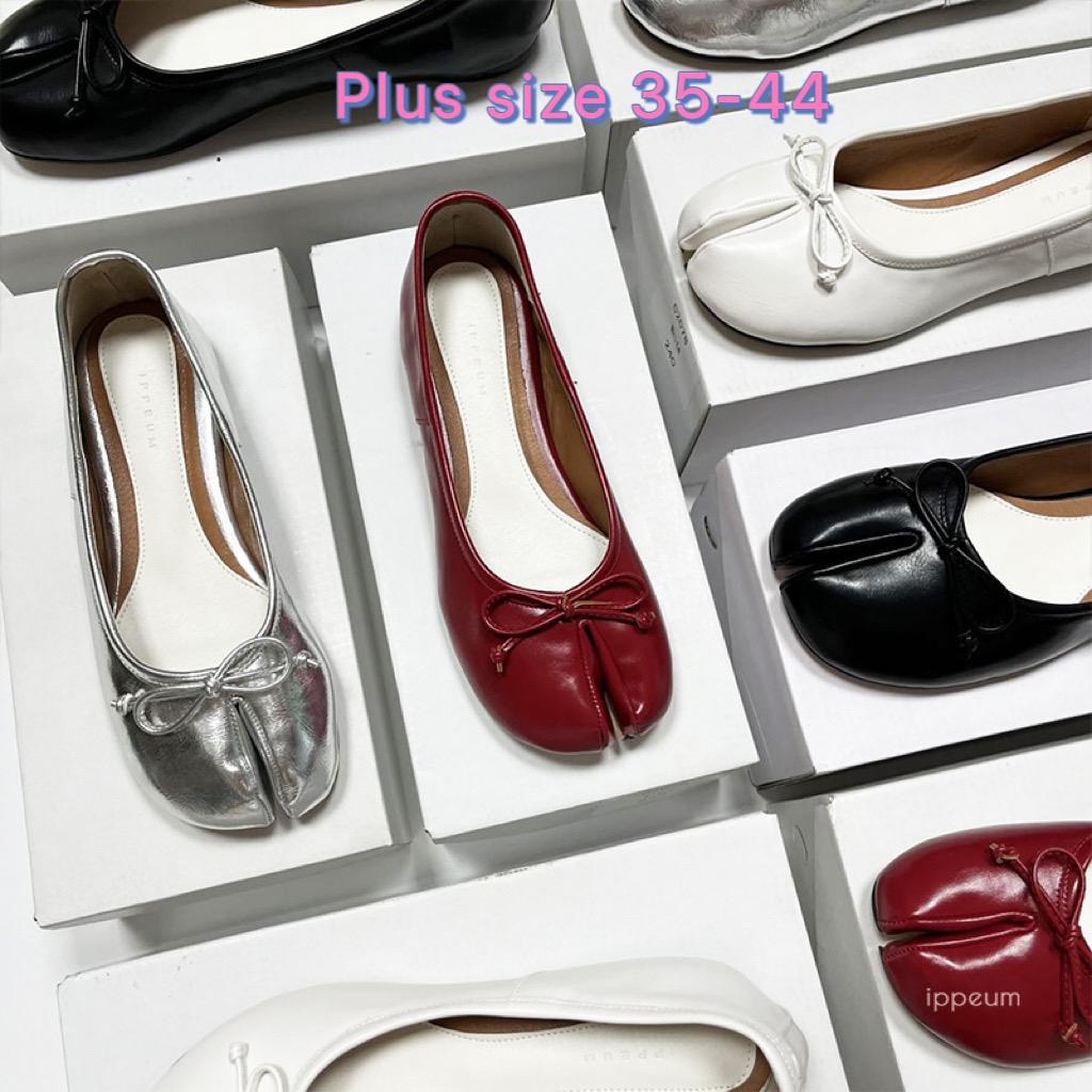 Módní IPPEUM Boty s rozdělenými prsty Tabi Baleríny Ženy Černá kůže Mary Janes Nadměrná velikost 44 Baleríny s motýlkovou mašlí Zapatos mujer