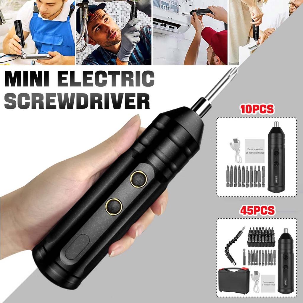 1/10/45pcs Mini Electric Screwdriver Battery Smart Cordless Automatic Screwdriver Multi-function Bits Portable Power Tools Set with Bits Black