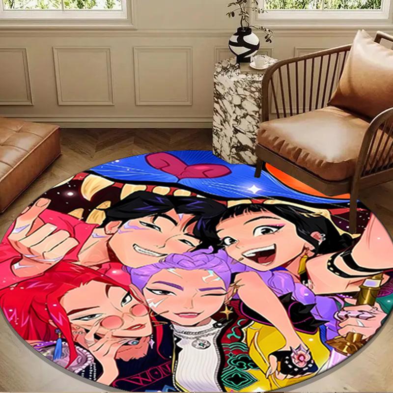 Kpop Cartoon Round Rug for Livingroom,Bedroom, Palyroom, Chair Rug, Area Rug, Circle Carpet, Large Size Fan Christmas Gift