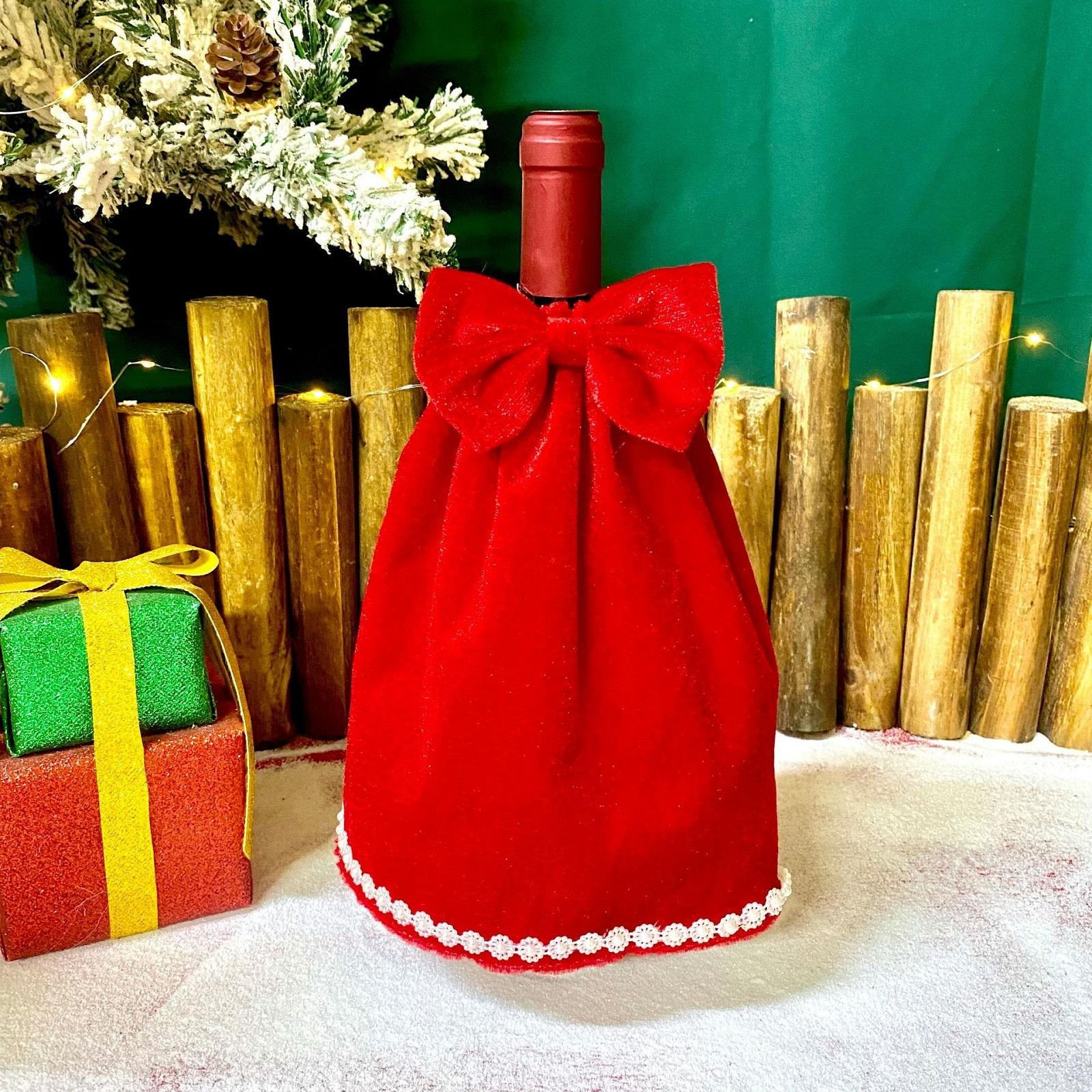 

Рождественское украшение, Цветок-воротник, Бархатный набор для винной бутылки, Подарочная юбка, Украшение для атмосферы отеля и Праздничные украшения One Size красный