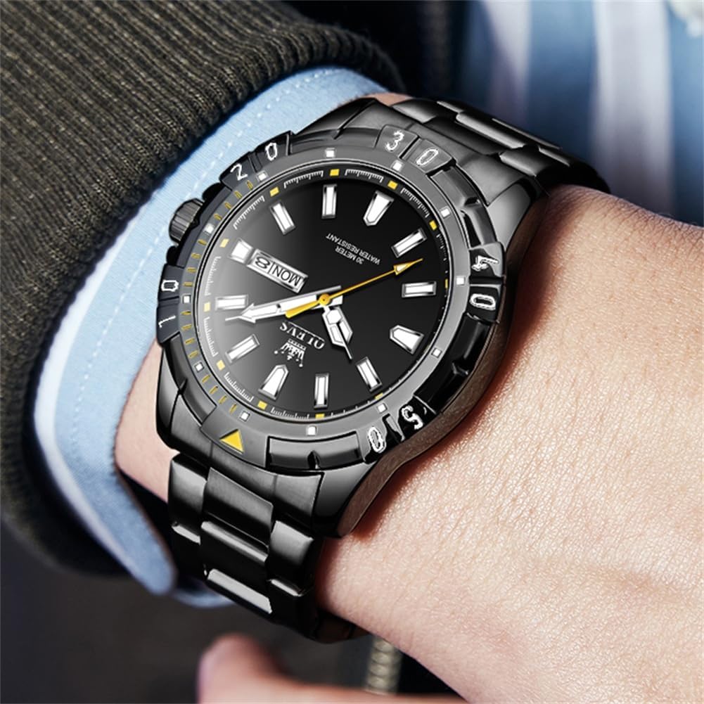 OLEVS Men's Quartz Watch, Popular, Stylish, Cool, Multi-Function Watch, Stainless Steel, Waterproof, Luminous, Date, Analog, Fashionable, Student,