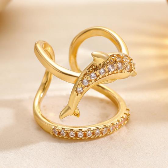 Gold Sea Animals Ring for Women Rhinestone Seahorse Turtle Dolphin Starfish Seashell Double Layer Adjustable Ring Bohemian Beach Jewelry Gift for