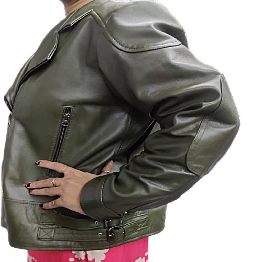 Dámska pravá zelená LAMBSKIN koža, moto BIKER bunda, priliehavý strih, dlhé rukávy, ŠTÝLOVÁ a krásne vyzerajúca bunda, darček pre ženy