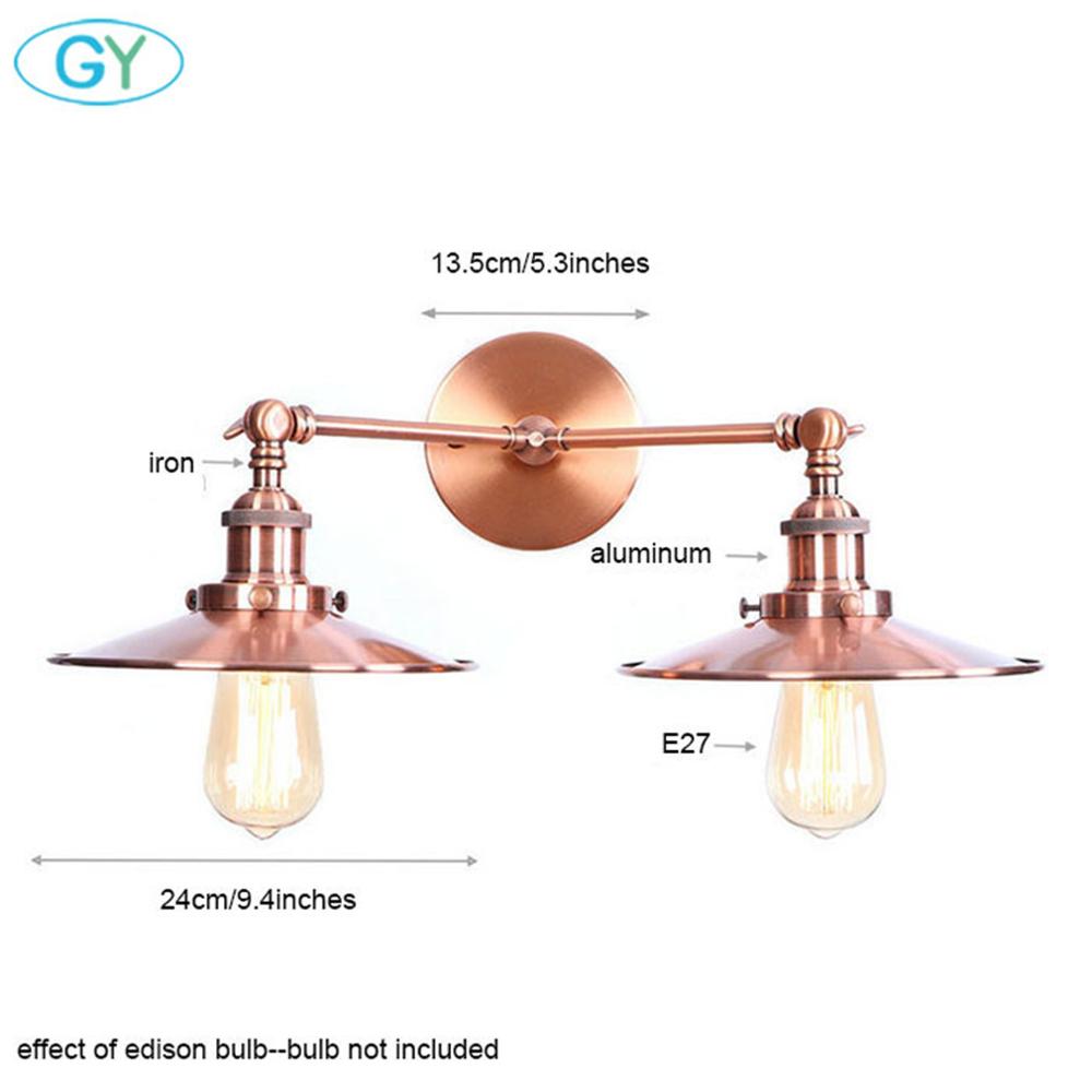 

Настенный светильник в винтажном стиле, красная бронза, 2 лампы, промышленное бронзовое бра, E27, металлический абажур, туалетный столик, освещение для зеркала в ванной