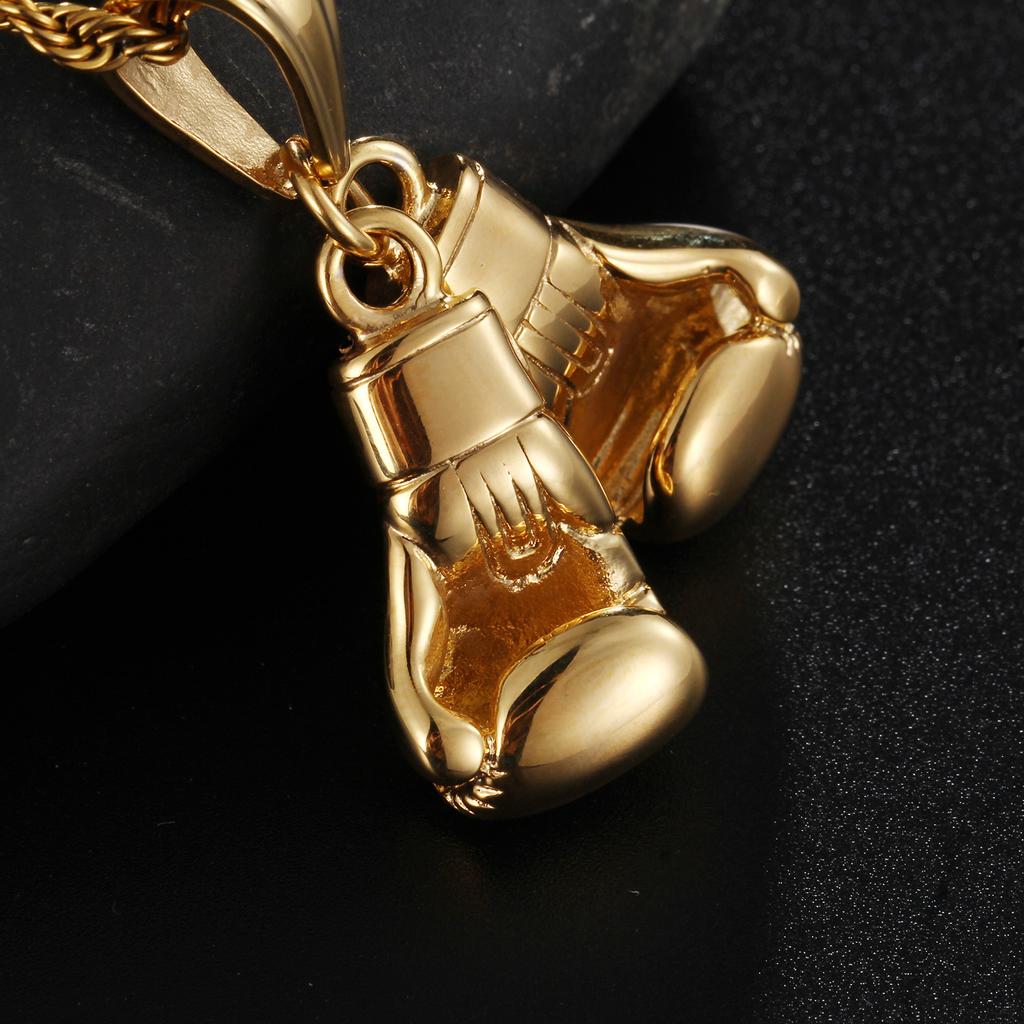 Hip Hop Luxus Goldene Handschuhe Anhänger Boxen Edelstahl Charme Halskette Herren Damen Schmuck