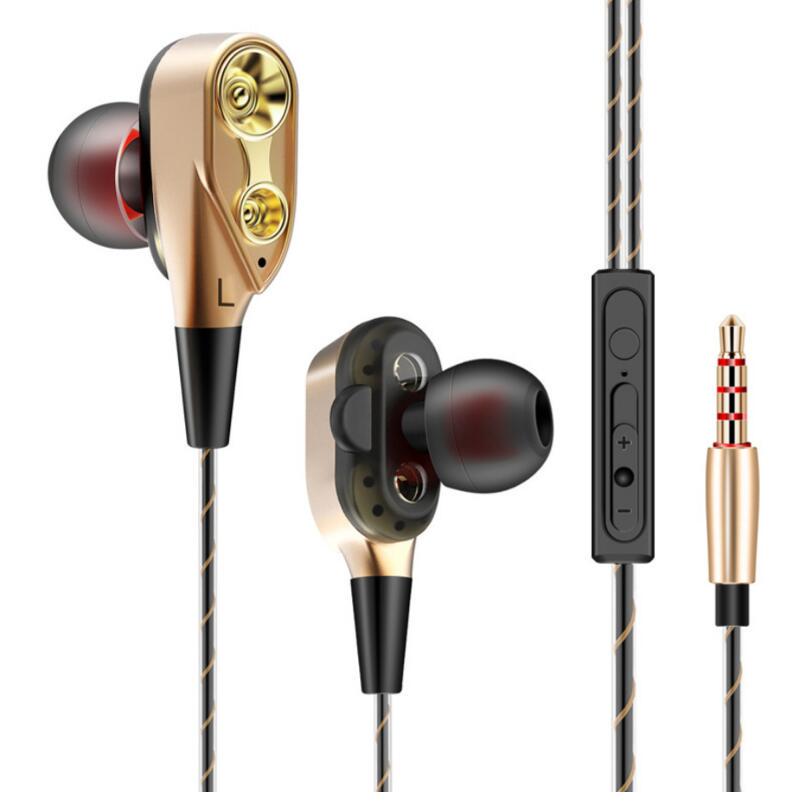 

Wired Earphone Dual-Dynamic Quad-core Speaker 3.5mm In-ear Earbuds Flexible Cable with Microphone золотий