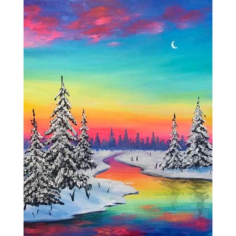 Pictură cu diamant DIY 5D, scenă de zăpadă, broderie cu diamant, peisaj de munte, cu punct de cruce, complet rotund, cadou pentru decorarea casei