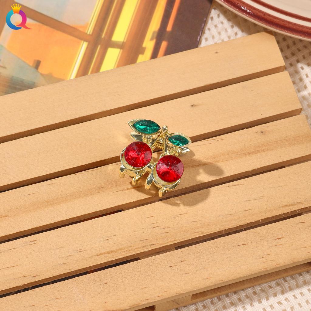 Diamond Metal Red Cherry Hair Clip Sweet Small Exquisite Duckbill Clip Glitter Rhinestone Bangs Side Clip Girls Styling Headwear