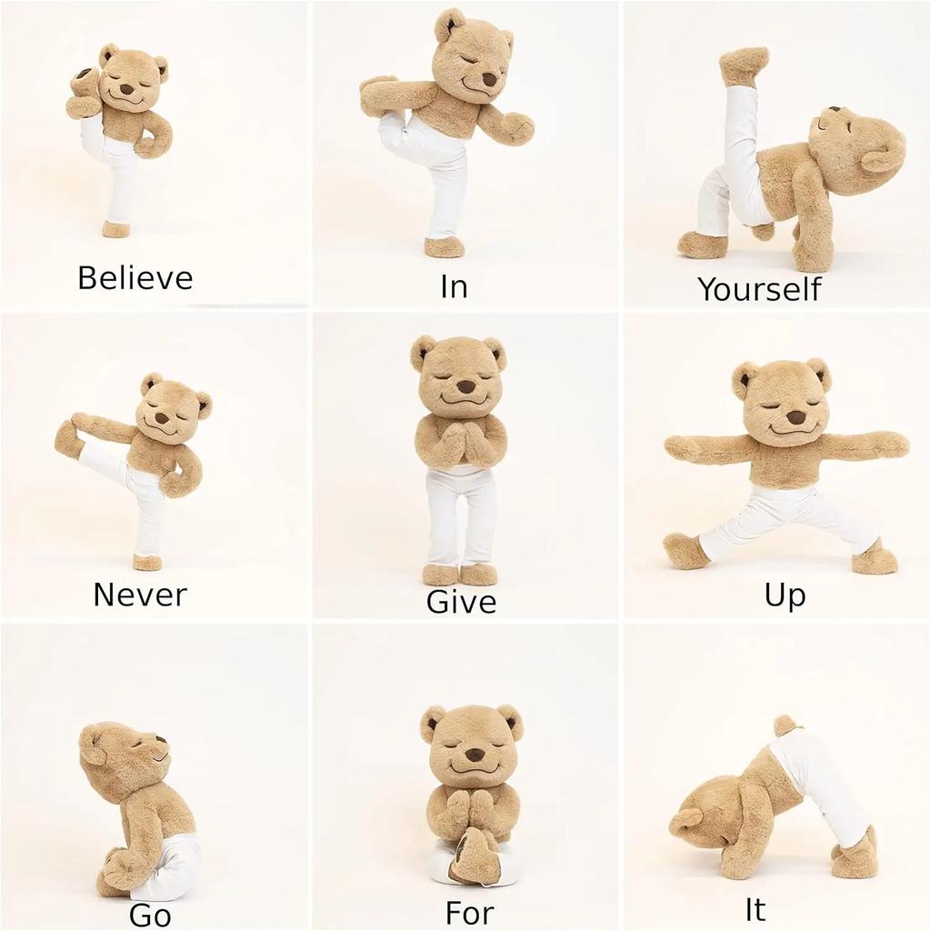 1-3PCS Cute Yoga Bear Doll Variety Shape Doll Plush Toys for Kids Brown Adjustable Pose Bear Companion Sleeping Doll for Kids