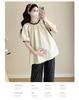 2026 Fashion Textured Patchwork Shirt & Floral Wide-Leg Pants Maternity Set