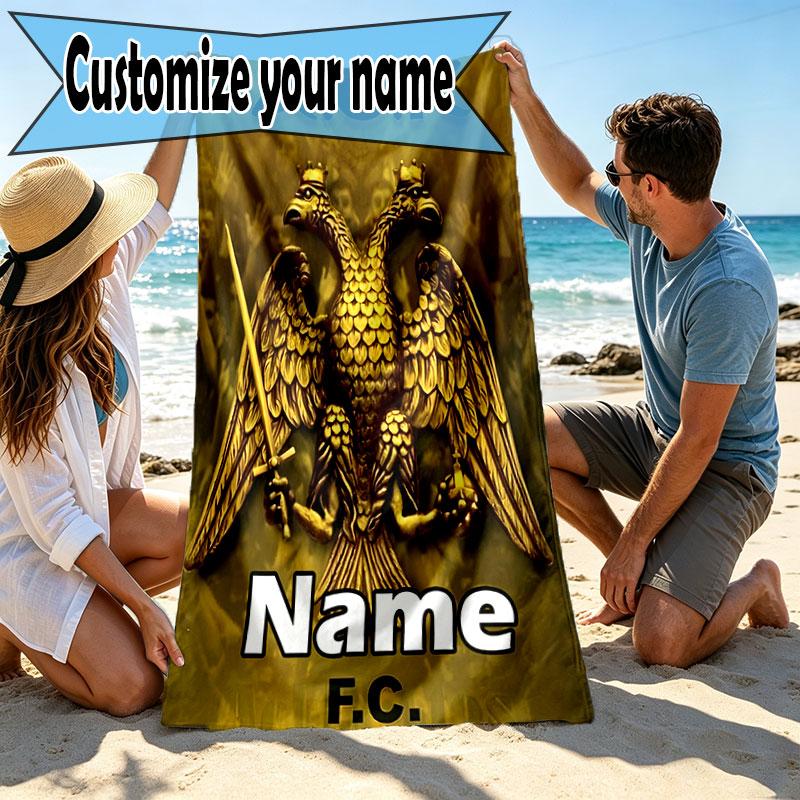 Custom Name Personalized AEK Athens FC Print Beach Towel, for Trip Camping Beach Party Home Decor, Birthday Gift for Family & Friends