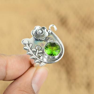 Doğal Peridot 925 Gümüş Çok Taşlı Nişan Çiçek Kız Söz Yüzüğü