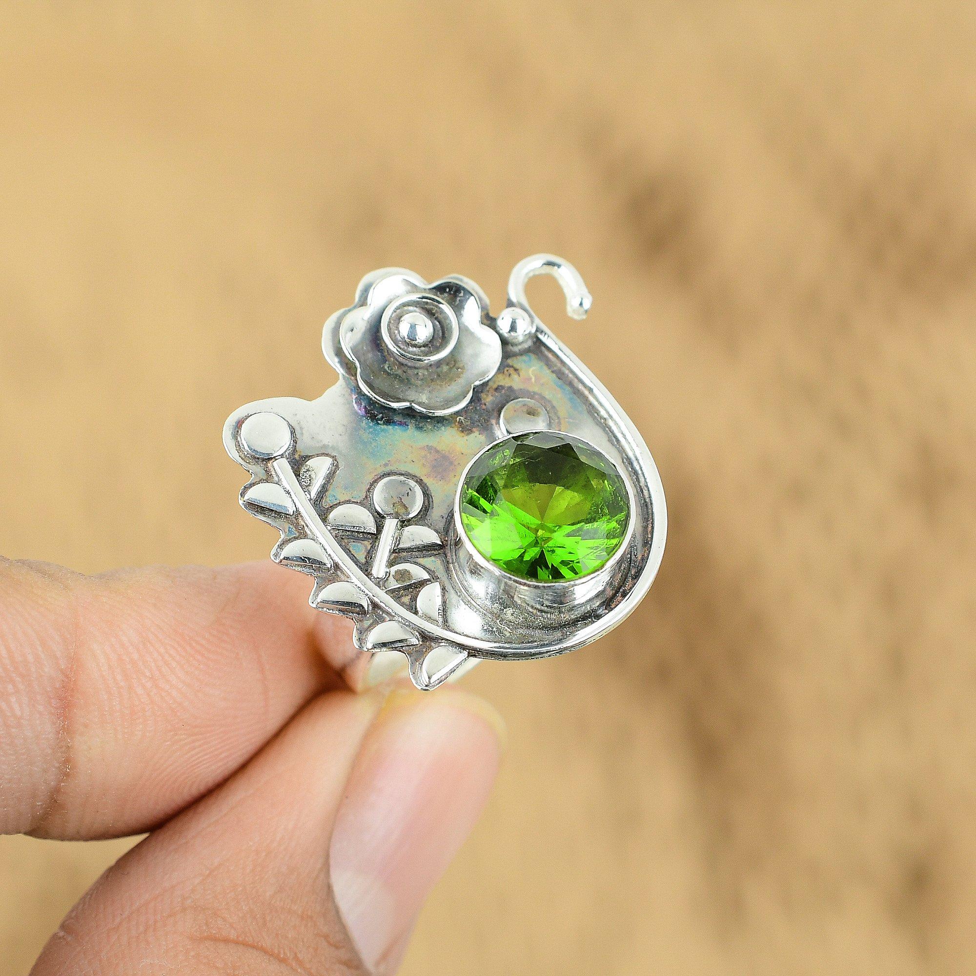 

Natural Peridot 925 Silver Multi Stone Engagement Flower Daughter Promise Ring Yes