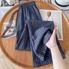 Fashion striped linen straight-leg pants women's 1116 summer new high-waisted slim tether casual wide-leg pants
