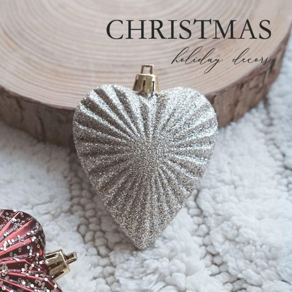 6pcs Romantic Christmas Painted Ball Set Shatterproof Heart Shaped Hanging Balls  Home Decor