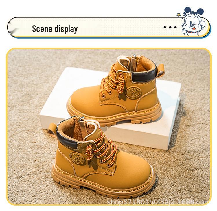 Babu Dou Kids' Spring & Autumn Martin Boots for Ages 6-12 - Trendy Yellow Short Boots for Boys and Girls