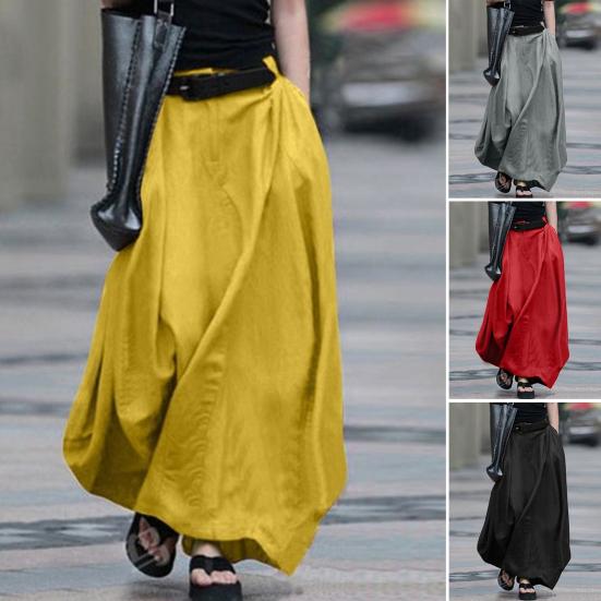 Summer Maxi Skirt Solid Color Large Hem Sweet Slim A-Line Skirt for Daily Wear