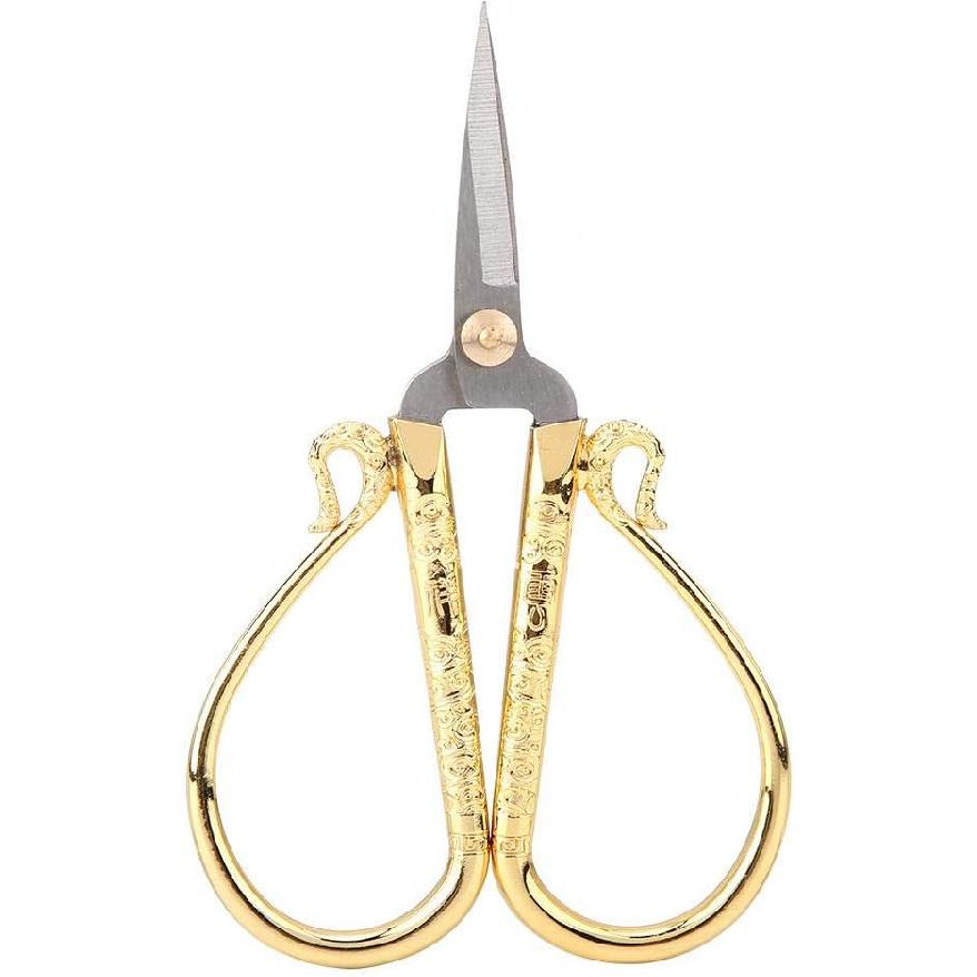 European Retro Scissors, Vintage Stainless Steel Scissors Mini Vintage Sewing Scissors Creative Cross Stitch Classical Cutting DIY Crafts Tool (Gold)